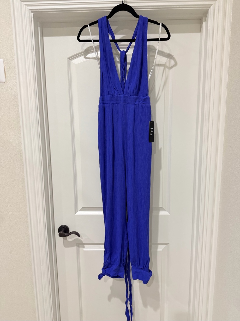 Lulu's Bold Cobalt V-Neck Jumpsuit with Back Ties